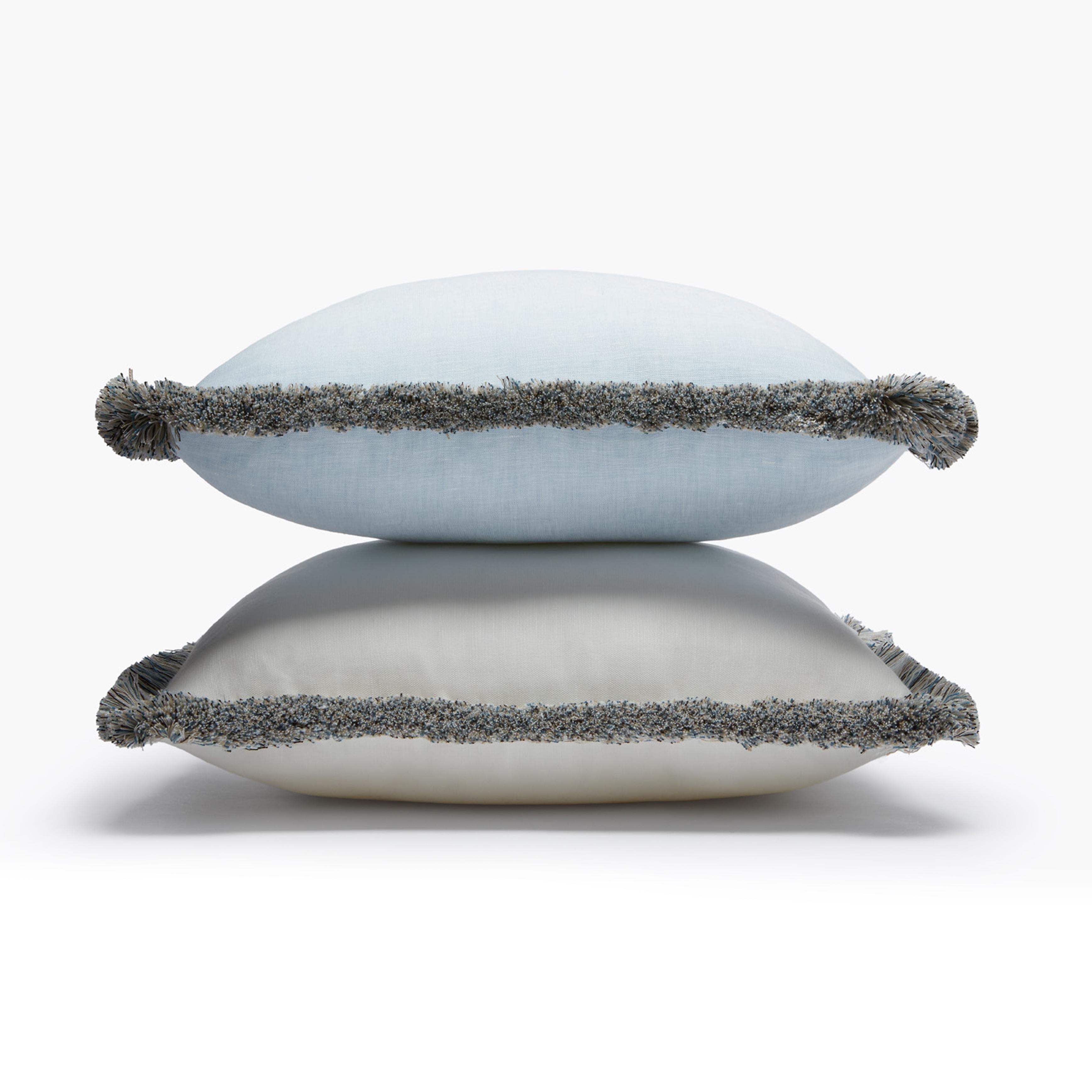 Modern Capri Linen Pillow Grey with Multicolor Fringes For Sale