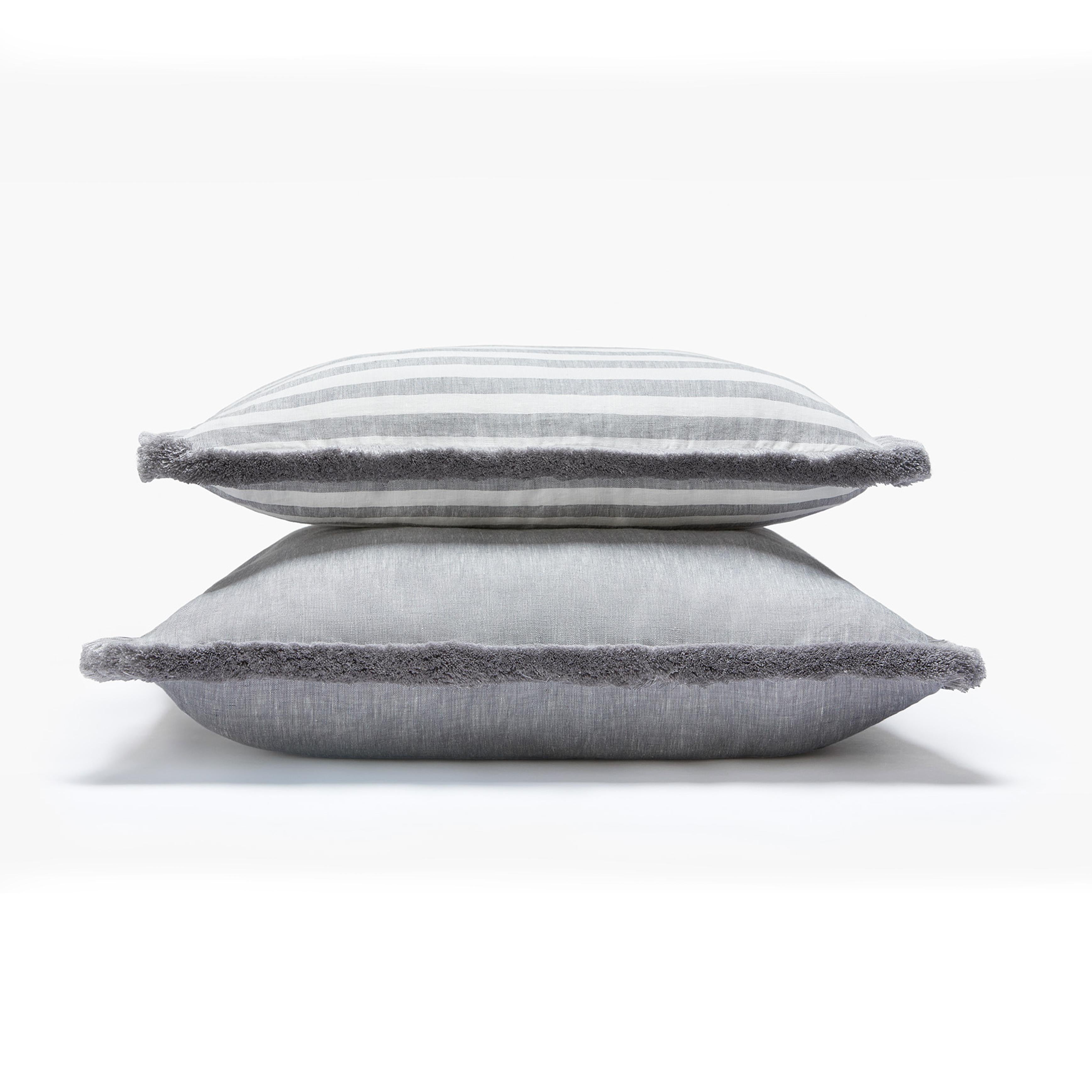 Italian Capri Linen Pillow Grey with Multicolor Fringes For Sale