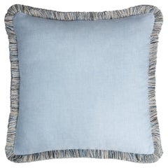 Capri Linen Pillow Light Blue with Multicolor Fringes