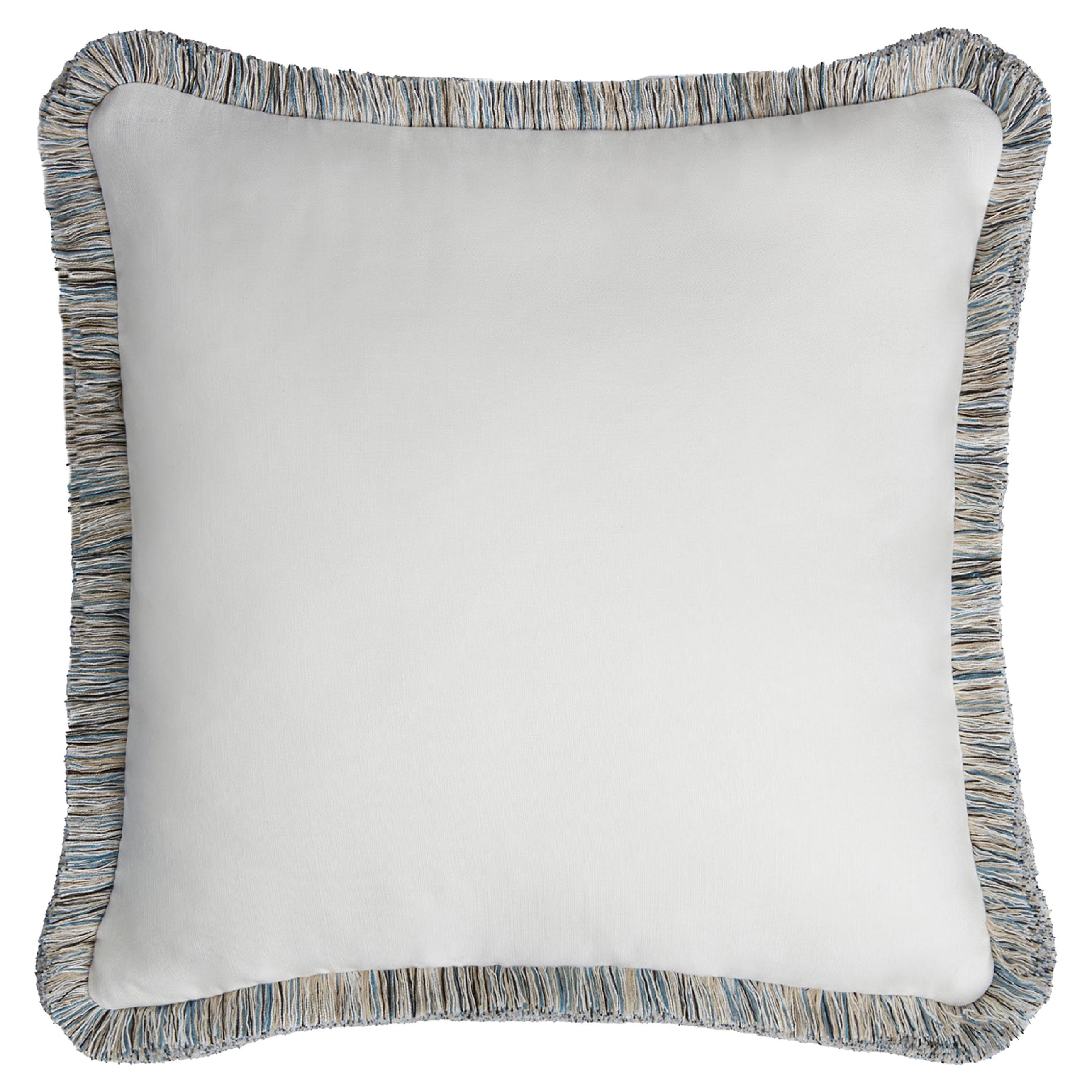 Coussin Capri en lin blanc avec franges multicolores