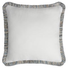 Capri Linen Pillow White with Multicolor Fringes