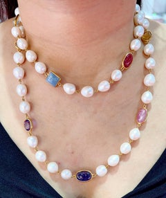 Bochic “Capri” Necklace, Gems & South Sea Pearls Set in 22 Gold & Silver