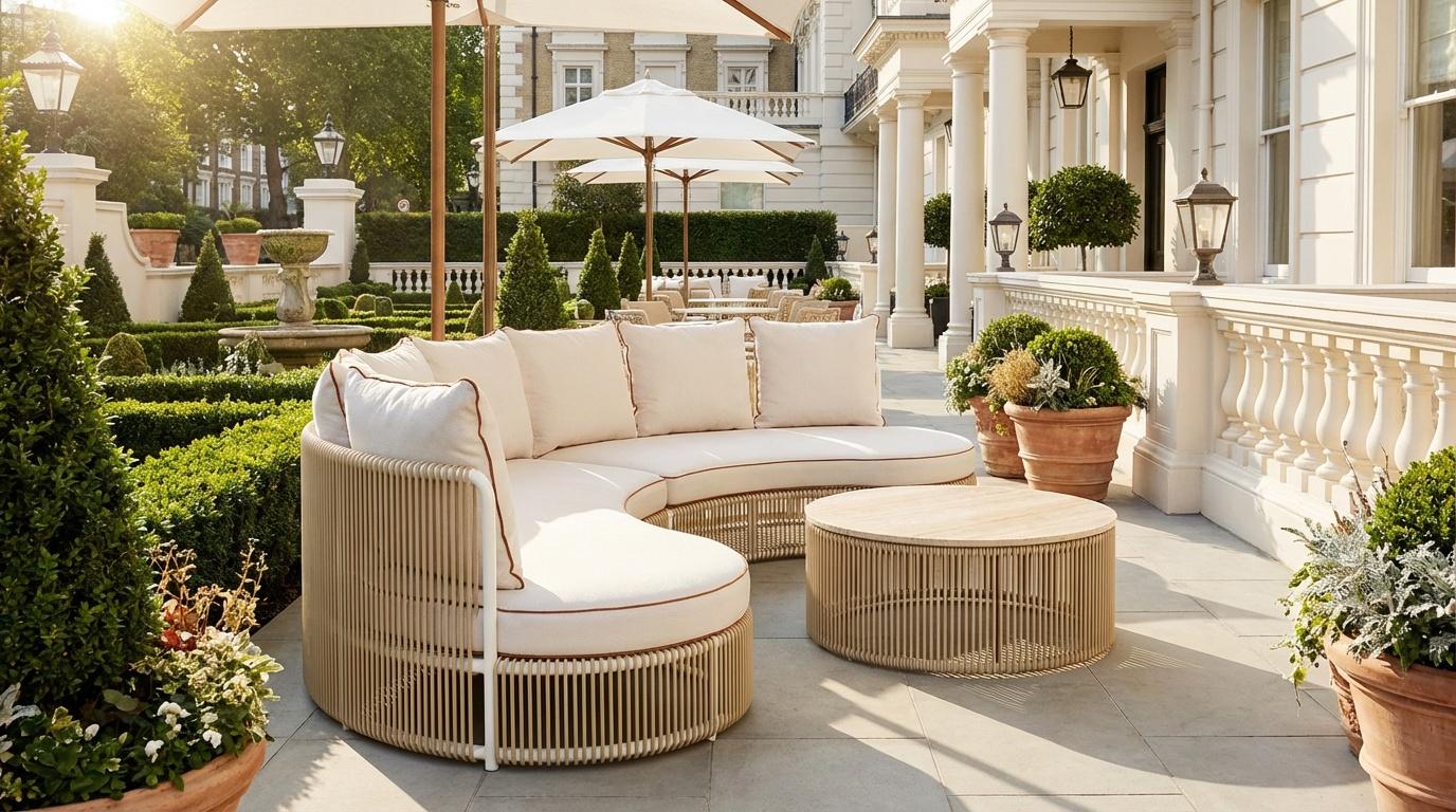 La table basse Capri, créée en partenariat avec Mediterrazza, incarne la sophistication méditerranéenne avec une touche contemporaine. Fabriqué à la main avec une structure métallique durable adaptée à la vie en extérieur, il est doté d'un plateau