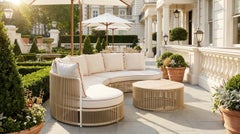 Capri Outdoor Coffee Table - Travertine Top & Cord Base Ideal for Lounges
