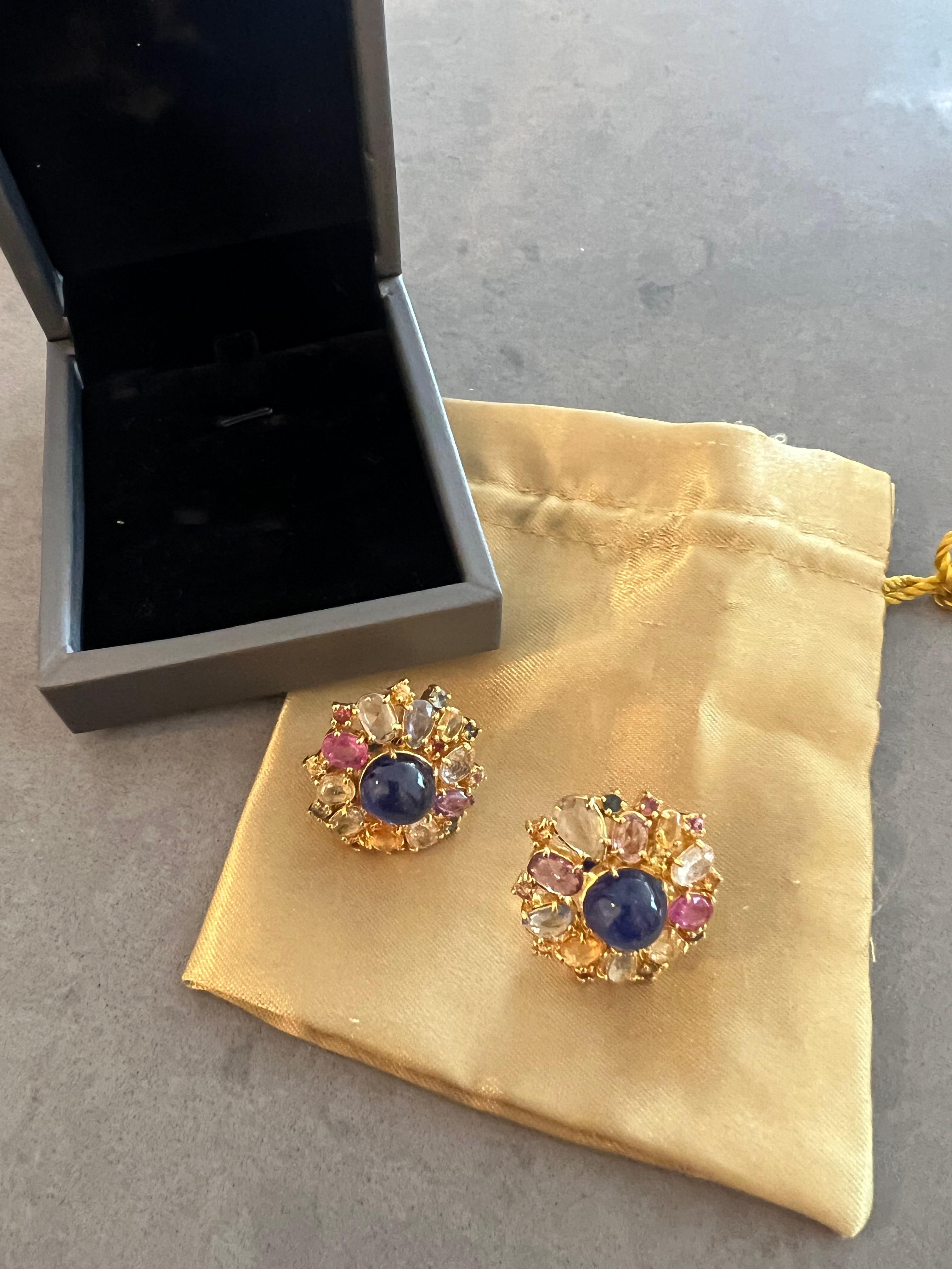 Bochic “Capri” Ruby & Rose Cut Sapphire Earrings Set in 18k Gold & Silver For Sale 4