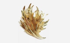 CAPRI - Broche vintage de plumas en tono dorado - Acabado con herramientas - Firmado - Circa 1970's