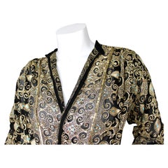Capriccio Black Silk & Gold-Tone Embroidered Sequin Belted Cardigan circa 1980s