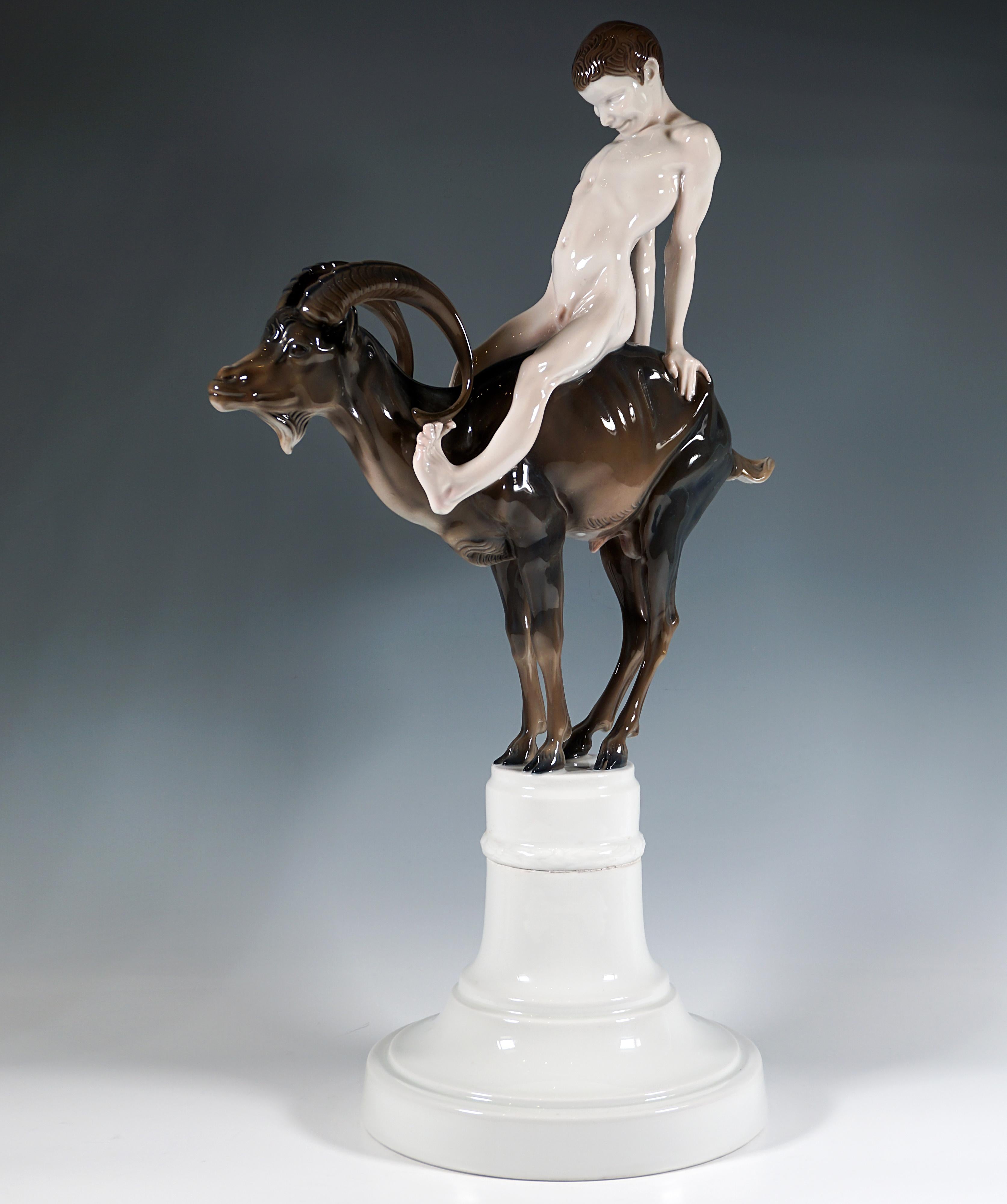 Art Nouveau Ragazzo su stambecco 'Capriccio', Grande gruppo in porcellana, Rosenthal Porcelain Germania, 61 cm in vendita