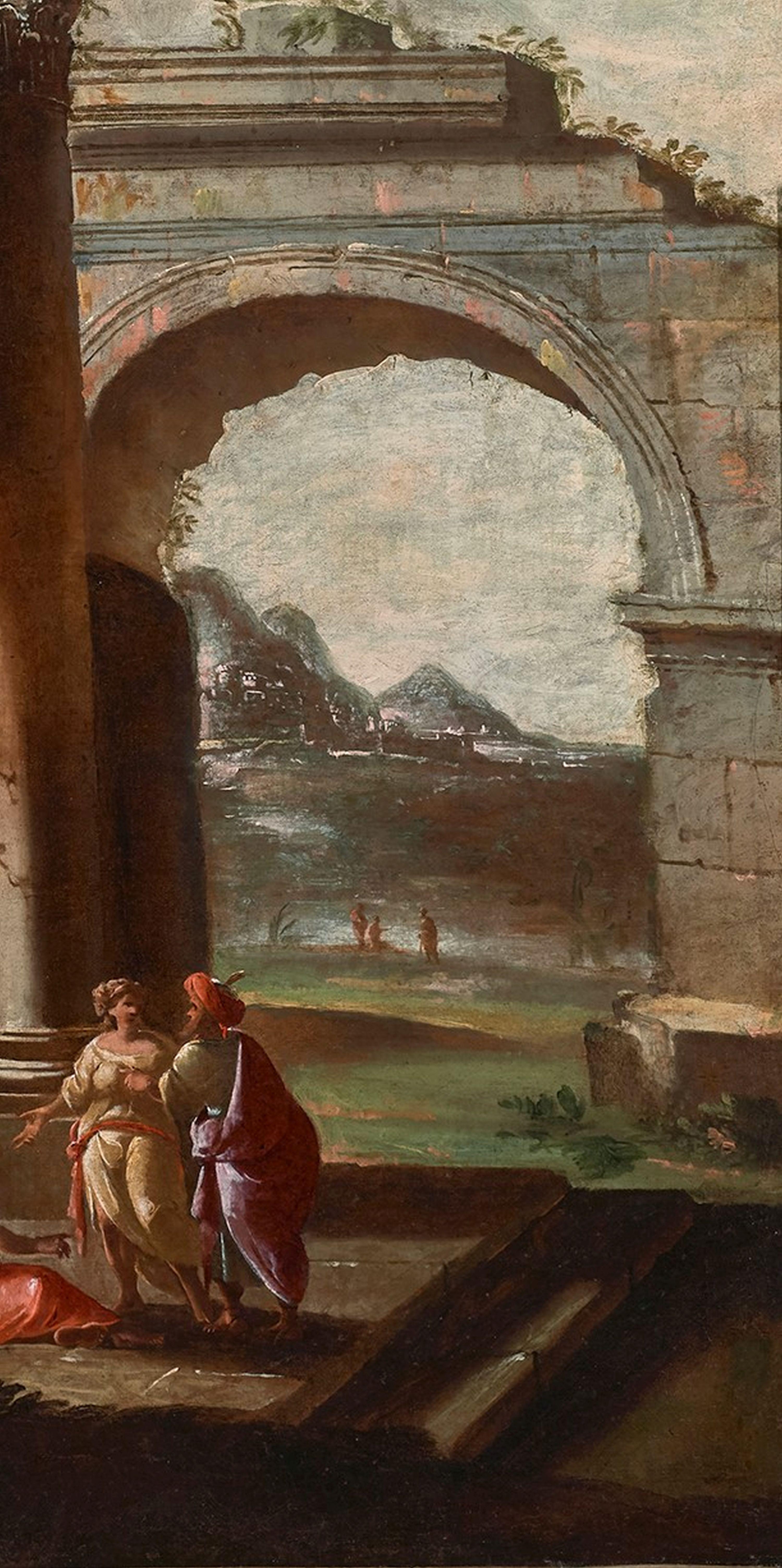 Oiled Capriccio, Carlieri 18th Century Oil on Canvas Architectural Capriccio Painting
