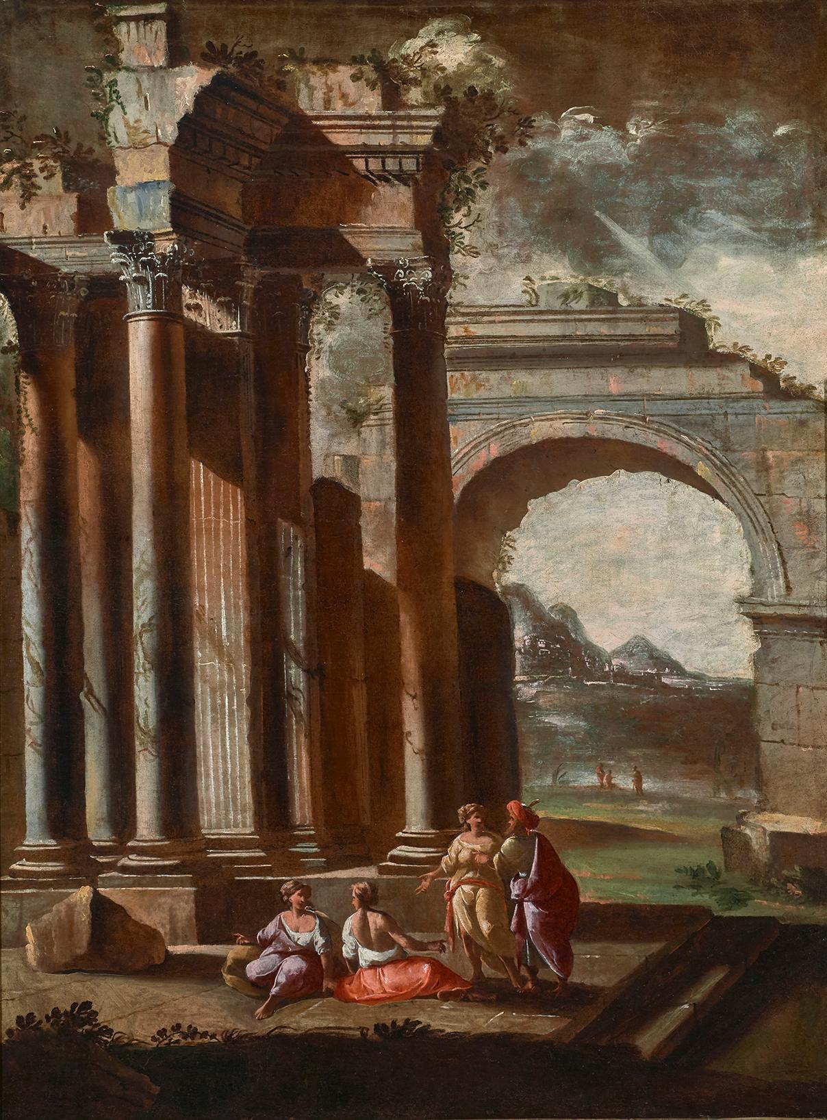 18th Century and Earlier Capriccio, Carlieri 18th Century Oil on Canvas Architectural Capriccio Painting