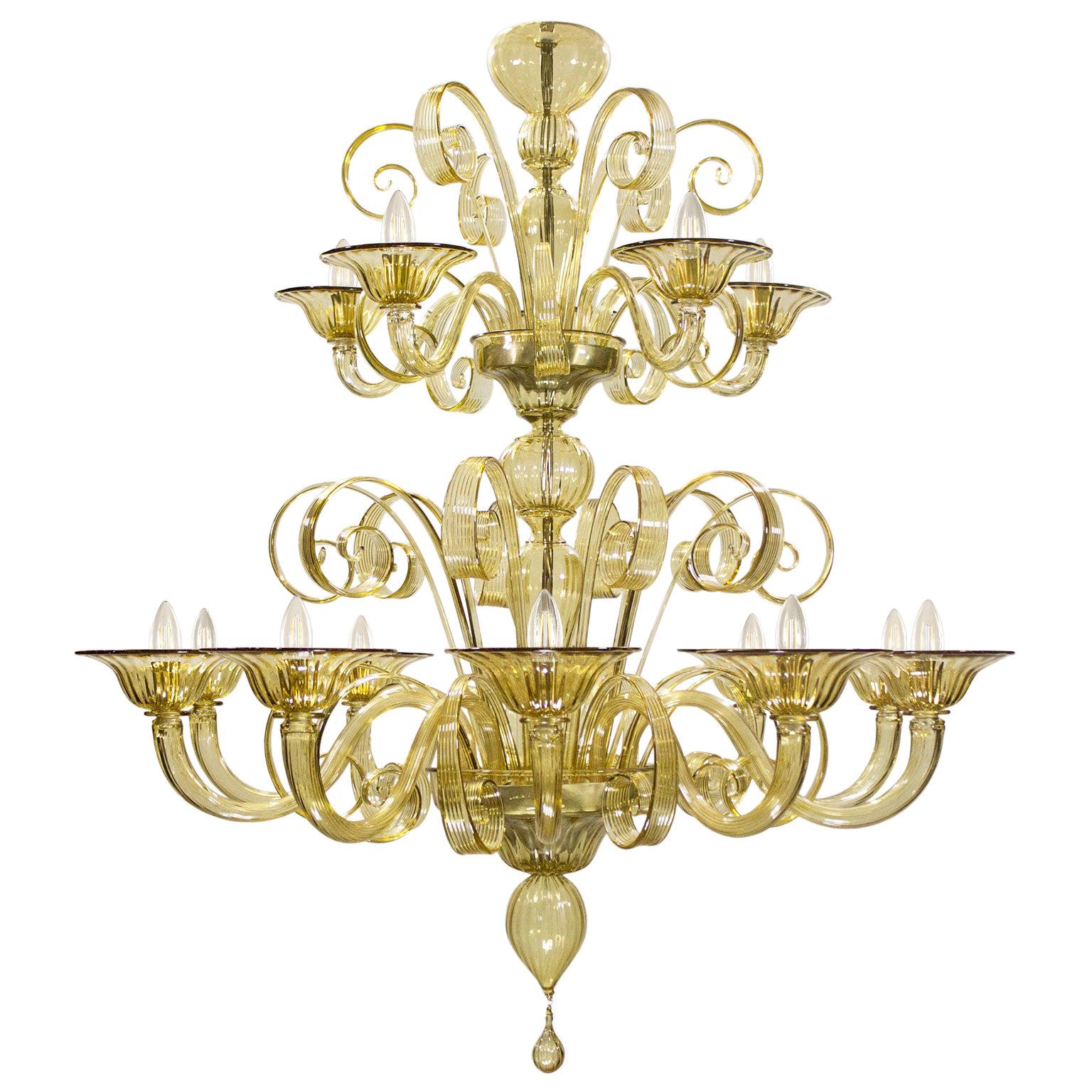 Venetian style Chandelier 15arms 2 tiers Smoky Quartz Murano Glass by Multiforme For Sale