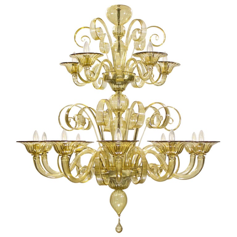 style Chandelier 15arms 2 tiers Smoky Quartz Murano Glass by