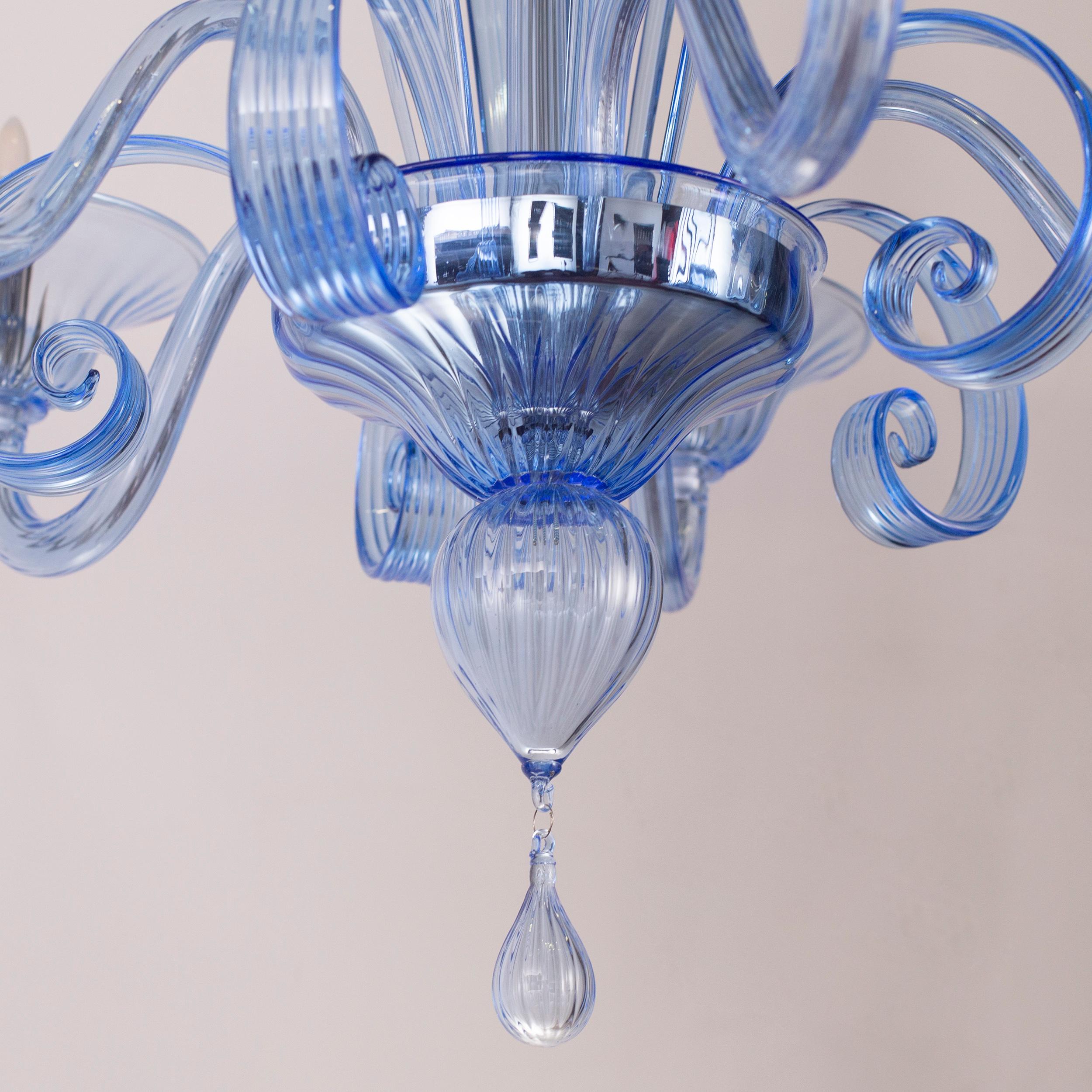 Italian Capriccio Chandelier 5 Arms Blue Artistic Murano Glass by Multiforme For Sale