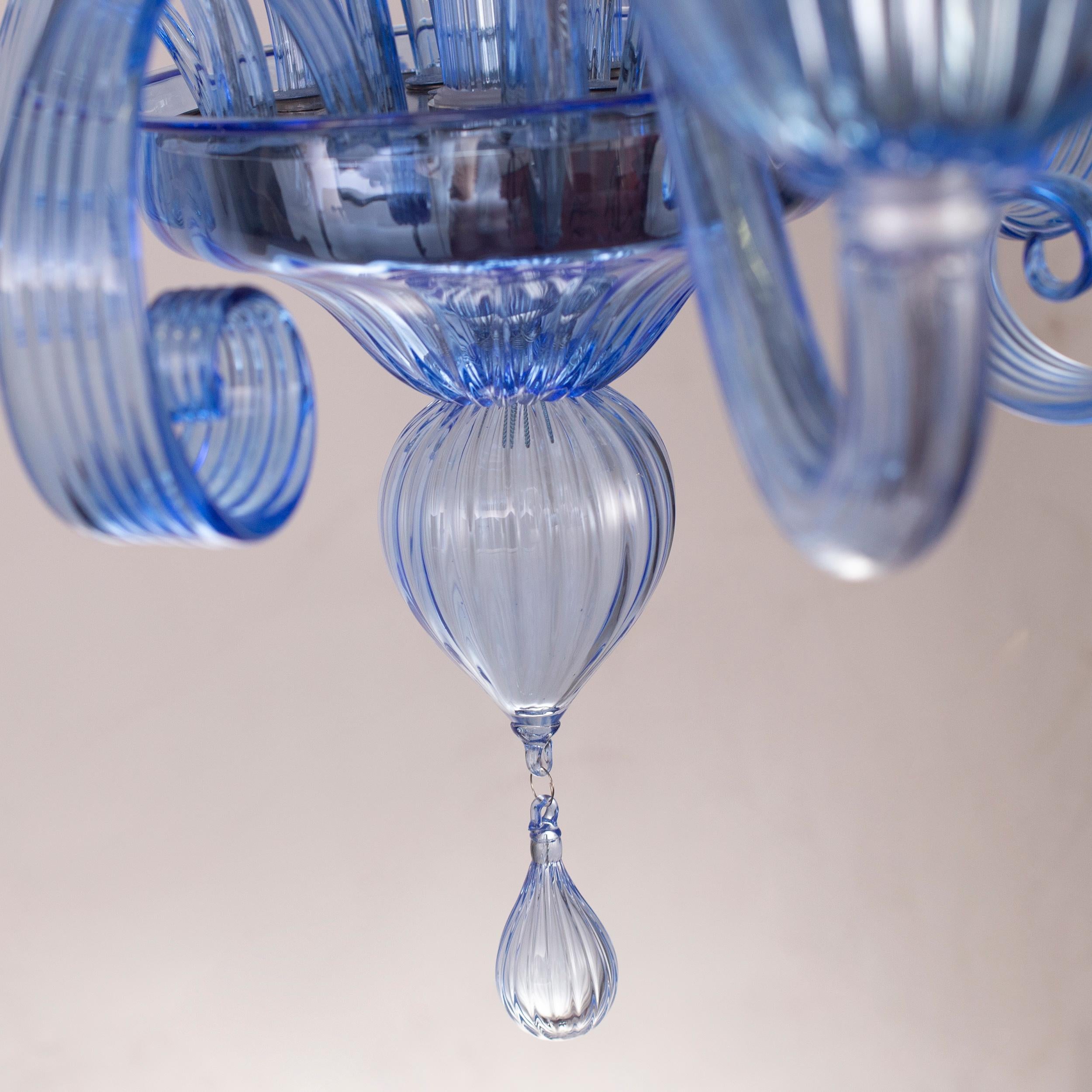 Hand-Crafted Capriccio Chandelier 5 Arms Blue Artistic Murano Glass by Multiforme For Sale