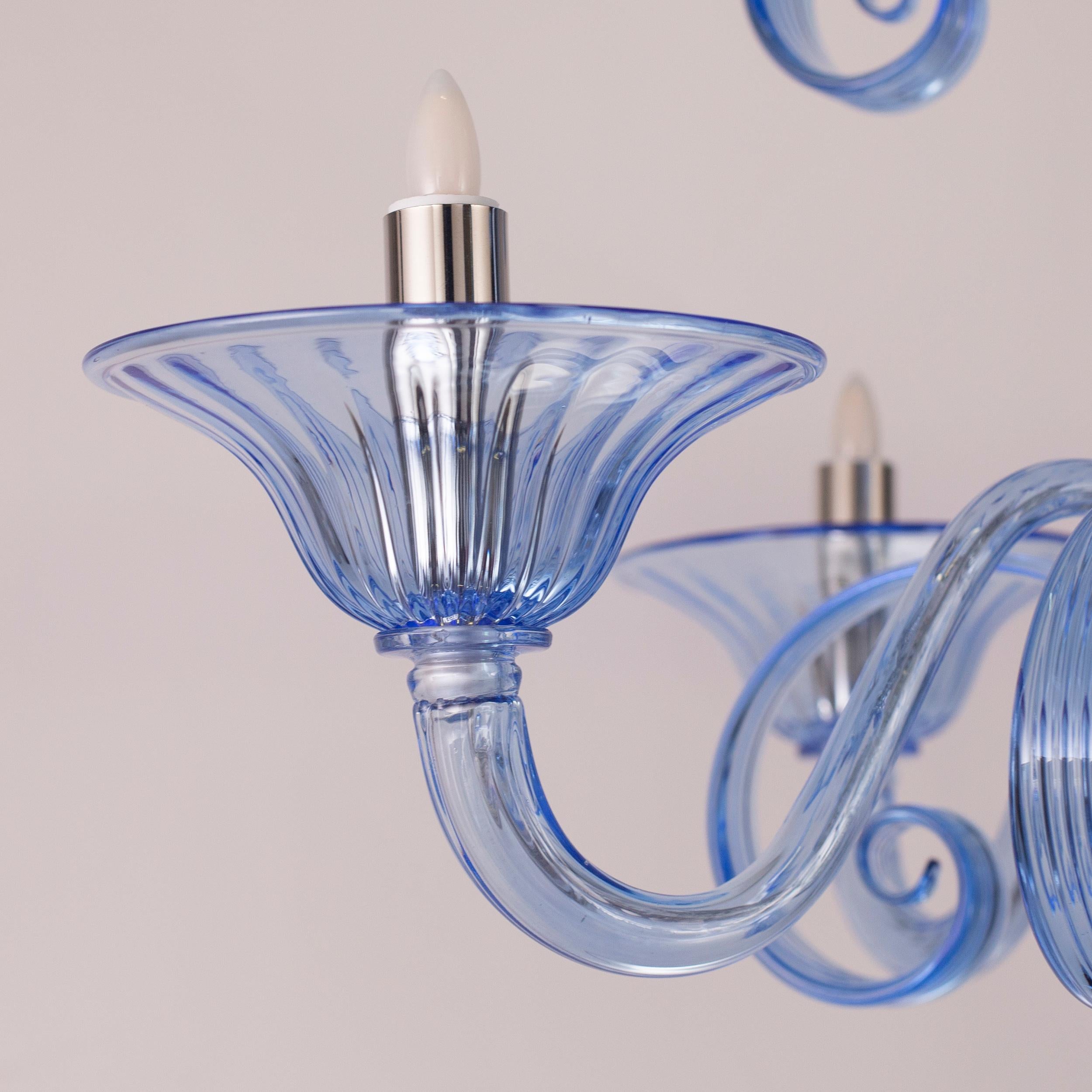 Contemporary Capriccio Chandelier 5 Arms Blue Artistic Murano Glass by Multiforme For Sale