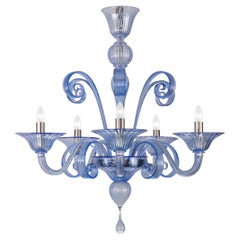 Capriccio Chandelier 5 Arms Blue Artistic Murano Glass by Multiforme