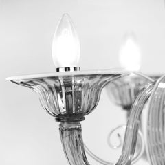 Italian Chandelier 5 arms Grey Murano Glass White finishing by Multiforme