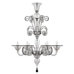 Artistic Chandelier 6arms Clear-black Murano Glass by Multiforme in stock