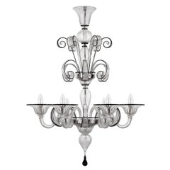 Lampadario artistico a 6 bracci in vetro di Murano chiaro-nero di Multiforme in stock