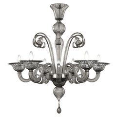 Lustre à 6 bras en verre d'art de Murano soufflé à la main gris par Multiforme