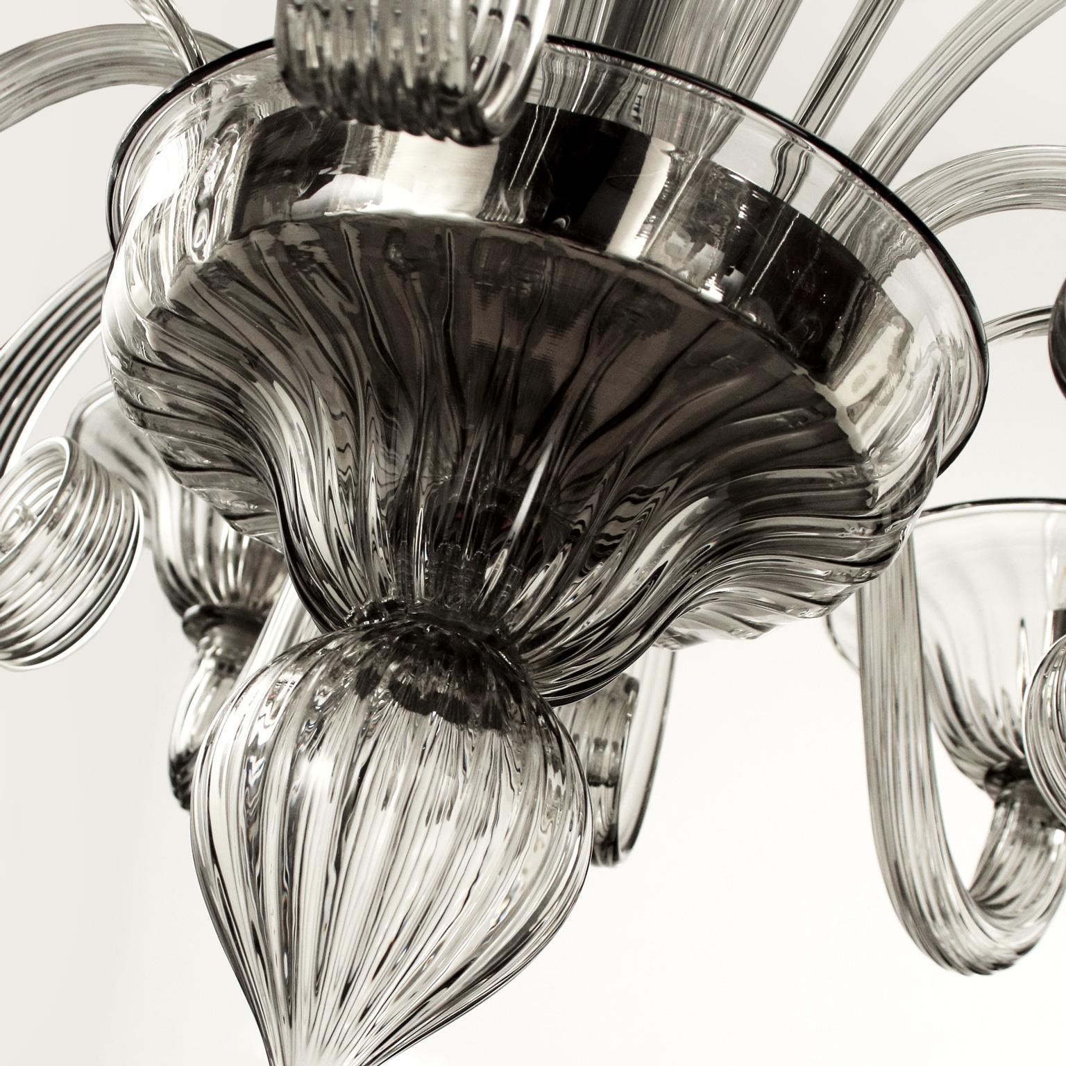 Other Chandelier 6 arms grey handblown artistic Murano Glass by Multiforme For Sale