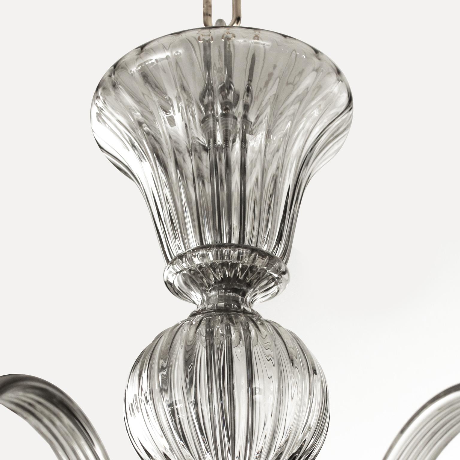 Lustre à 6 bras en verre d'art de Murano soufflé à la main gris par Multiforme Neuf - En vente à Trebaseleghe, IT