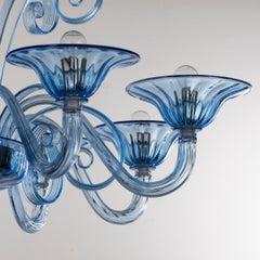 Capriccio Chandelier 8 Arms Blue Artistic Murano Glass by Multiforme