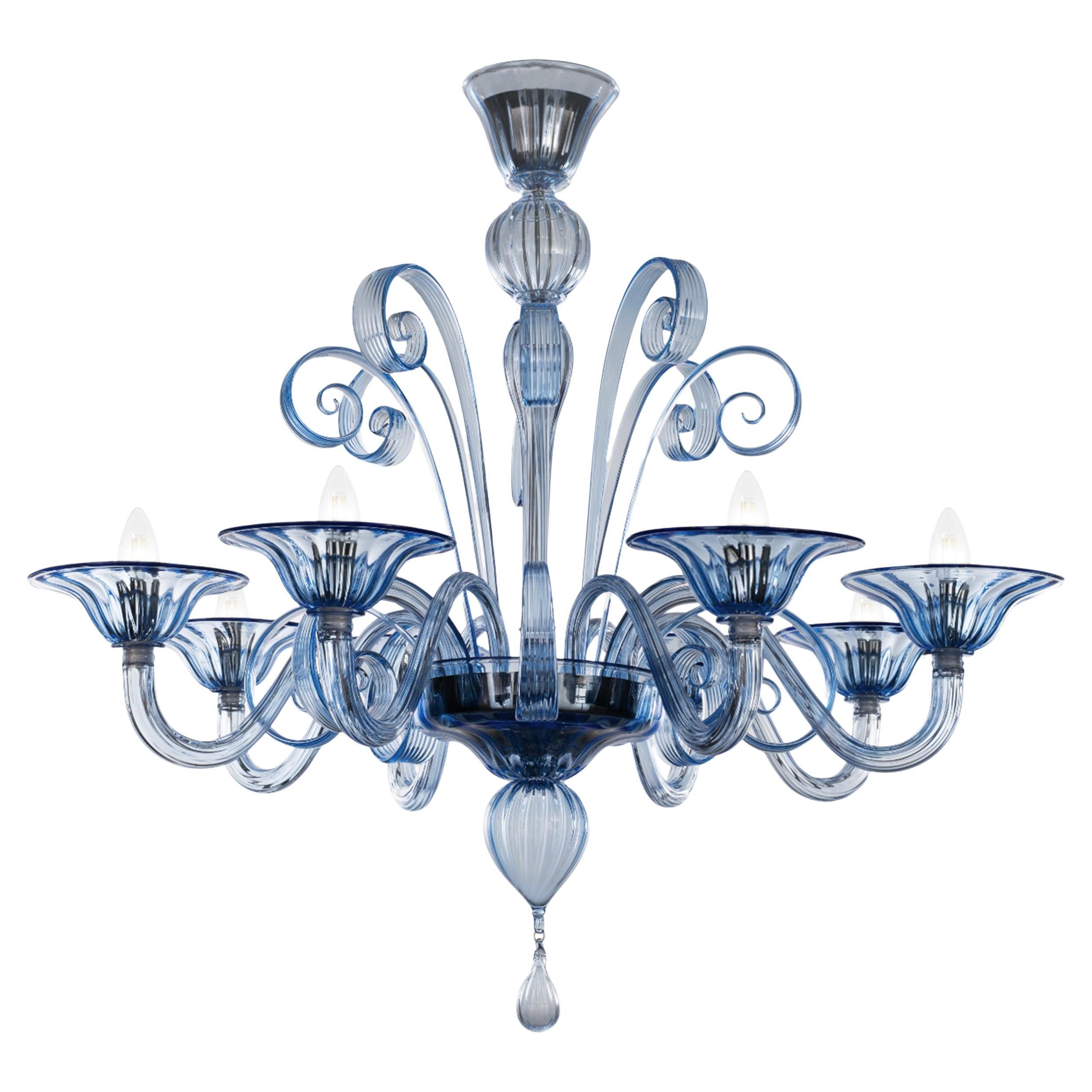 Lampadario Capriccio a 8 bracci in vetro artistico di Murano blu di Multiforme in vendita