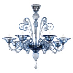 Lampadario Capriccio a 8 bracci in vetro artistico di Murano blu di Multiforme