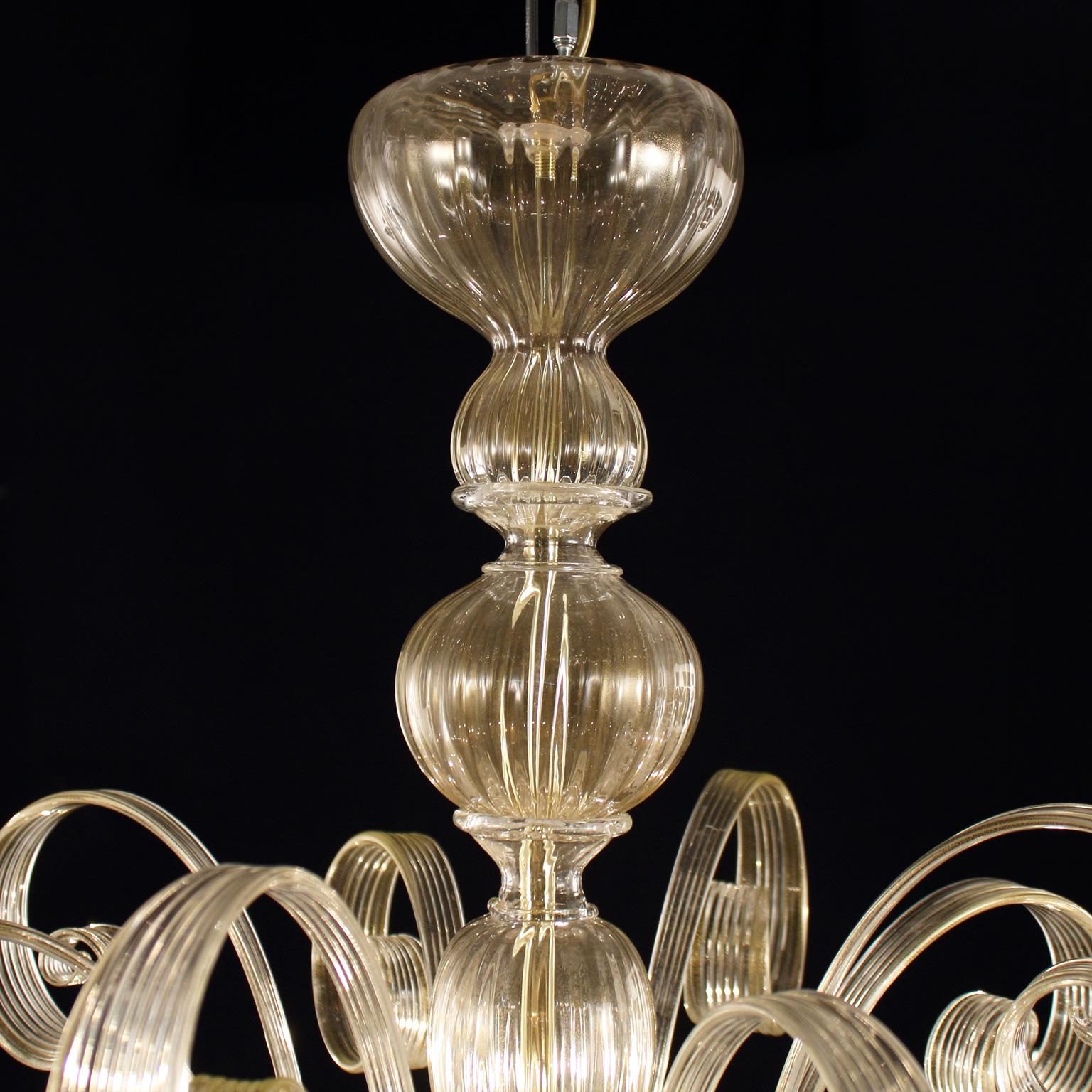 Other Chandelier 8 arms blown artistic Murano gold Glass Capriccio by Multiforme For Sale