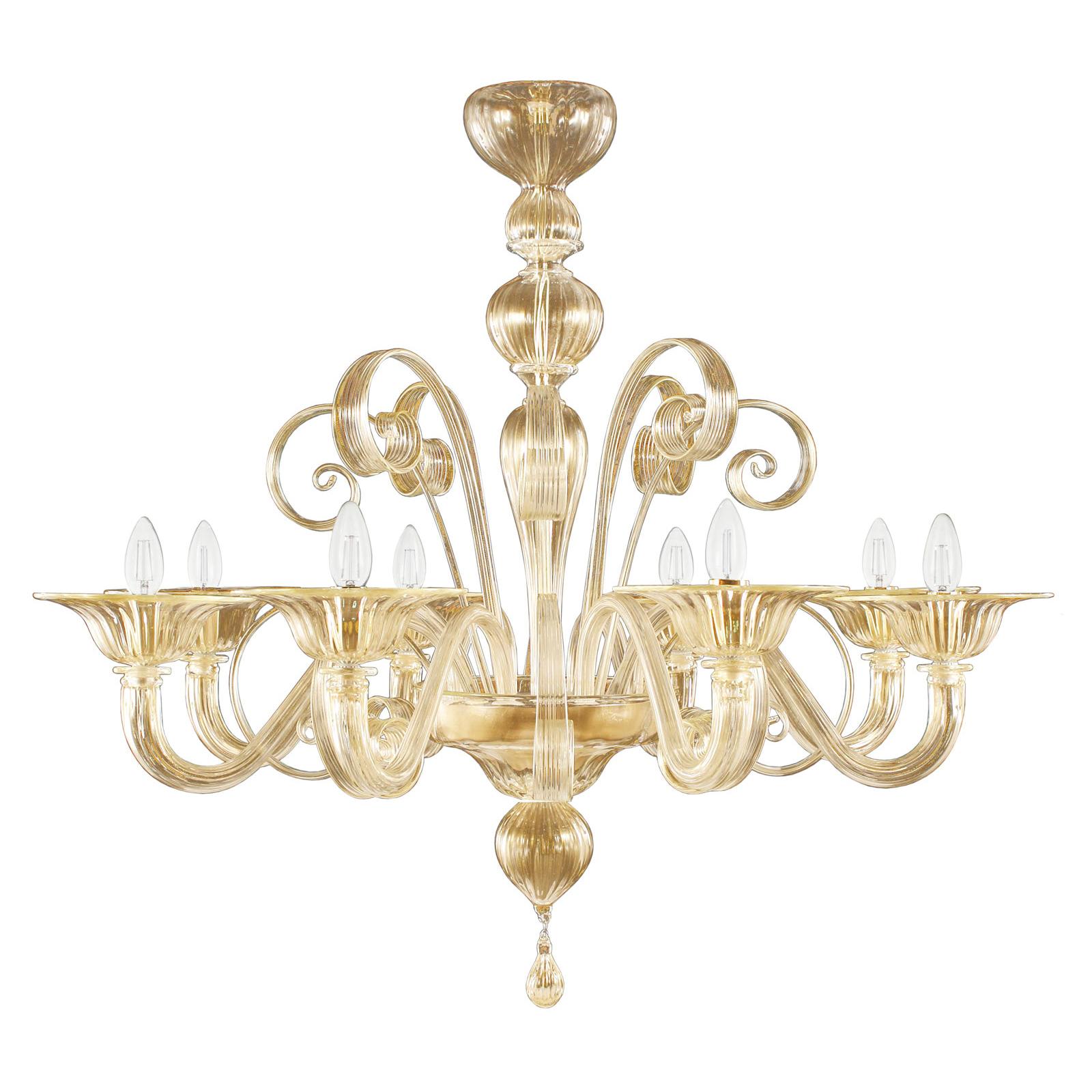 Chandelier 8 arms blown artistic Murano gold Glass Capriccio by Multiforme