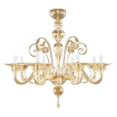 Lampadario a 8 bracci in vetro soffiato artistico di Murano oro Capriccio di Multiforme