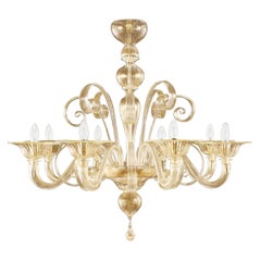 Chandelier 8 arms blown artistic Murano gold Glass Capriccio by Multiforme