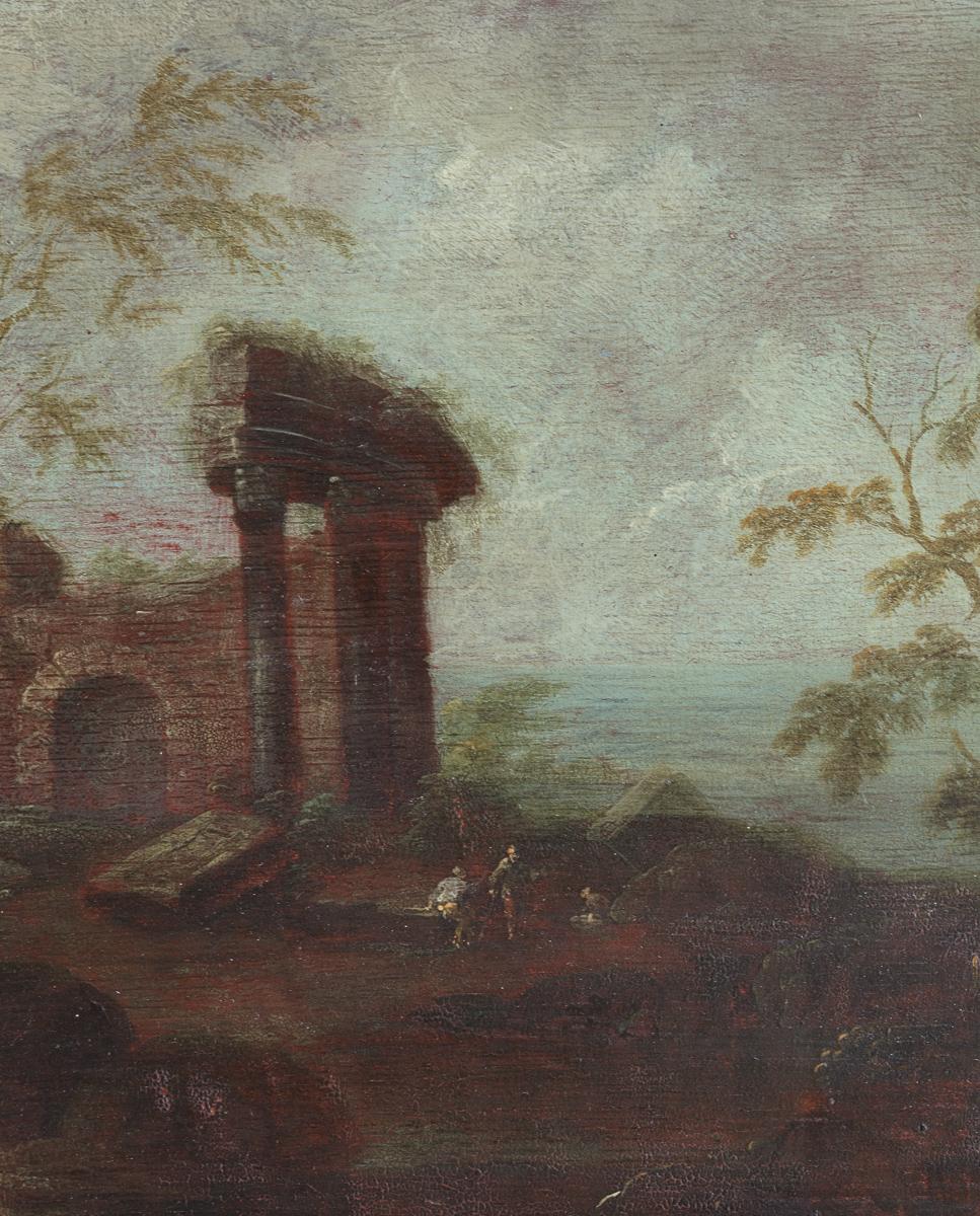 Capriccio von architektonischen Ruinen, Ölgemälde auf Tafel, Gemälde, frühes 18. Jahrhundert im Zustand „Gut“ im Angebot in London, GB