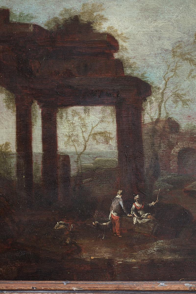 Capriccio von architektonischen Ruinen, Ölgemälde auf Tafel, Gemälde, frühes 18. Jahrhundert im Angebot 1