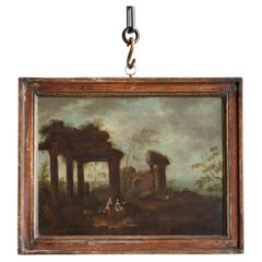 Capriccio des ruines architecturales, peinture à l'huile sur panneau, début du 18ème siècle