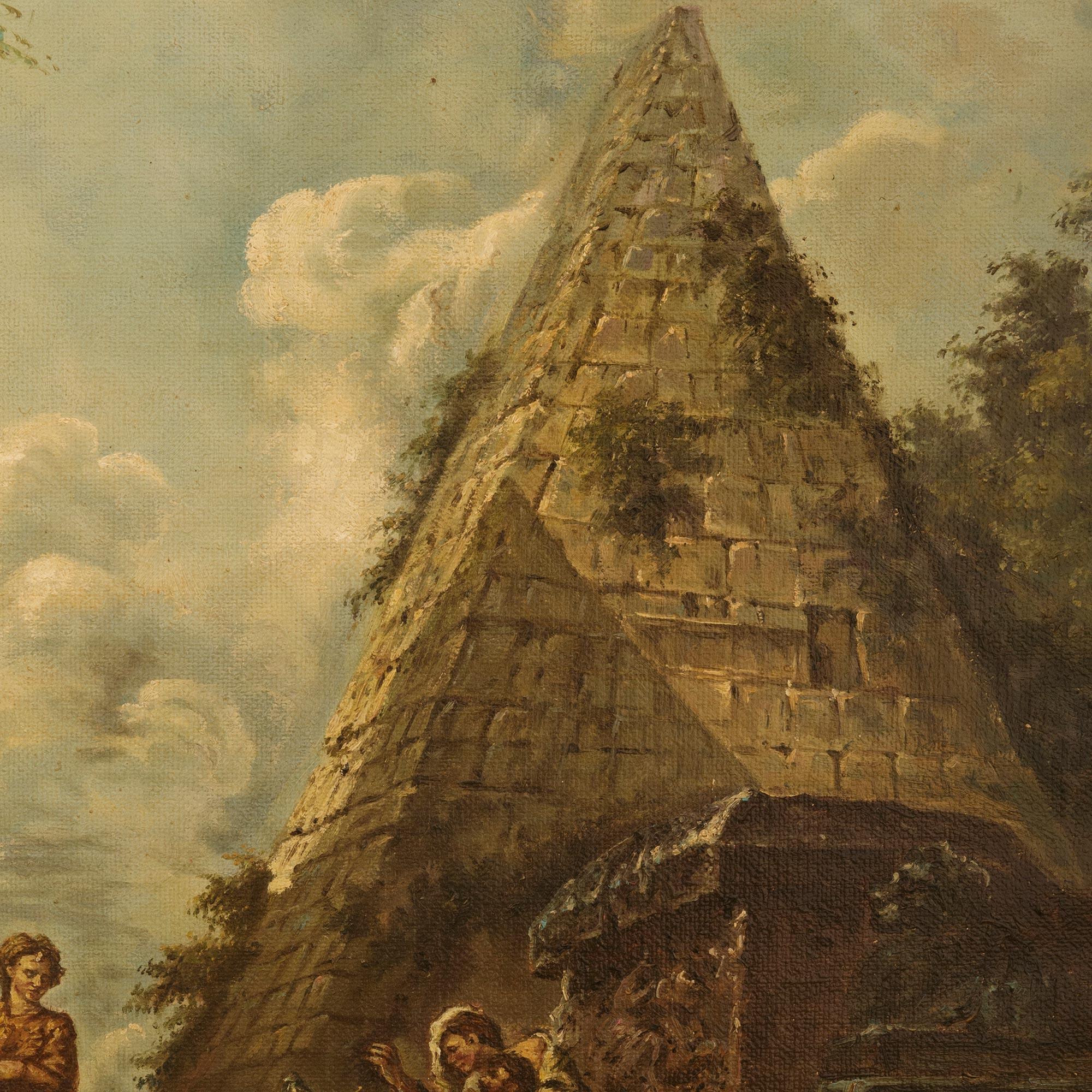 Capriccio ST. Leinwandgemälde des Saturntempels und der Pyramide des Cestius (19. Jahrhundert) im Angebot