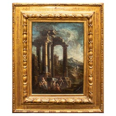 Capriccio with Ruins and Figures Oil on Canvas Attributed to Clemente Spera