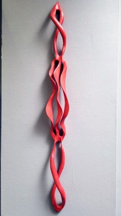 Small Red Bloom by Caprice Pierucci, Red Abstract Wood Sculpture