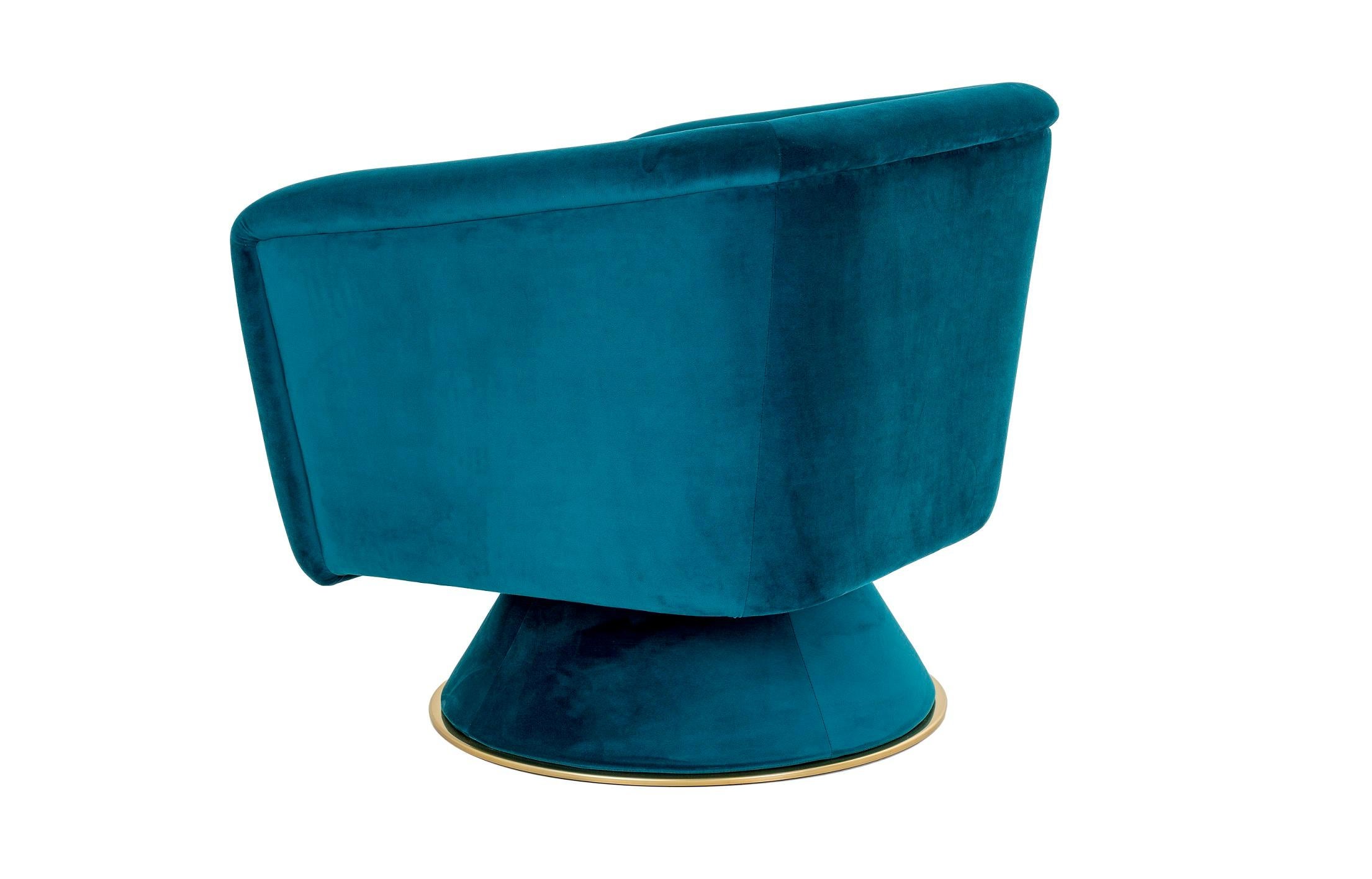 Modern CAPRICE Swivel Armchair in Blue Velvet For Sale