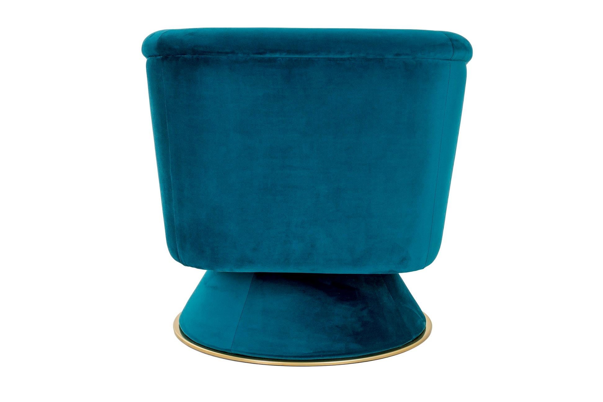 Portuguese CAPRICE Swivel Armchair in Blue Velvet For Sale