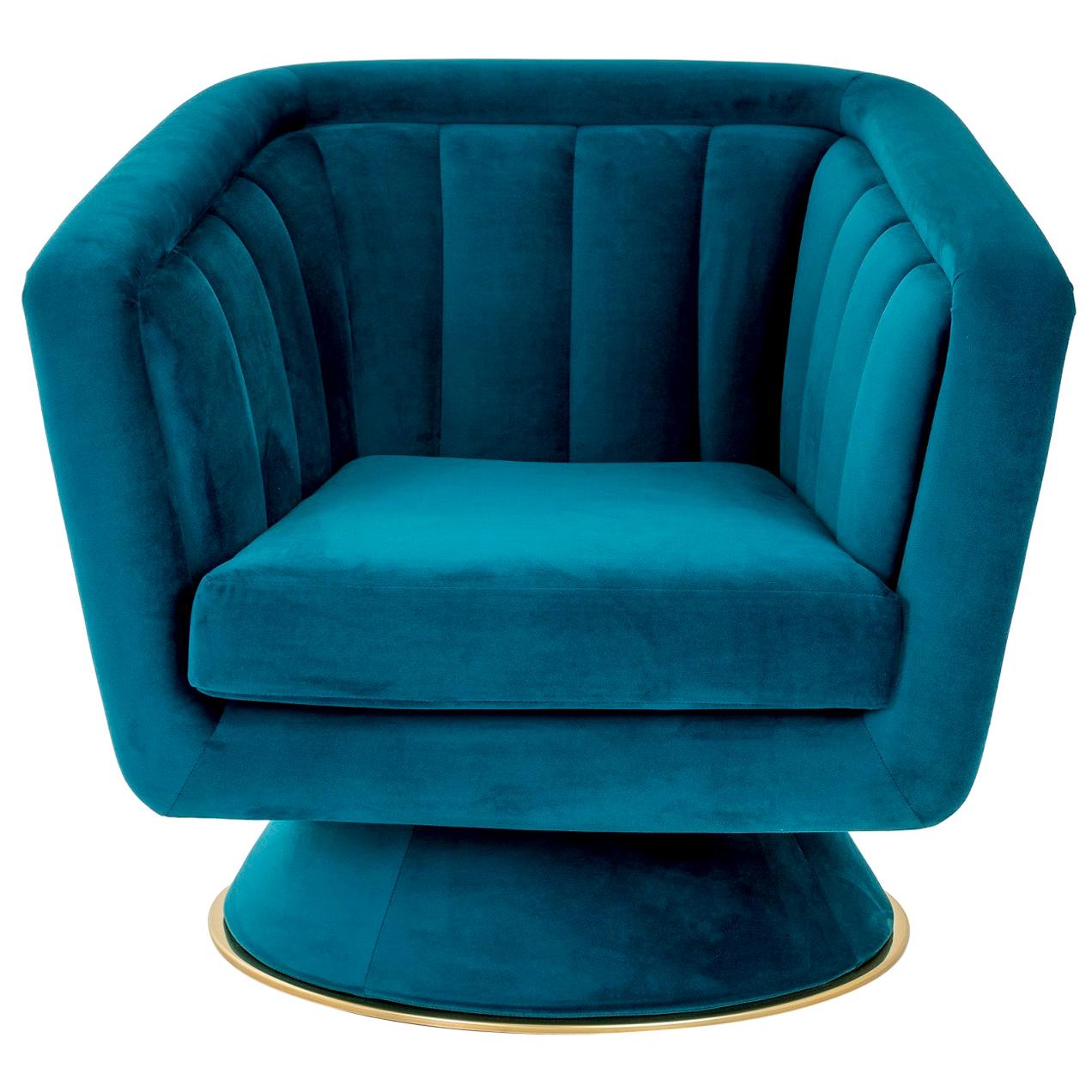Caprice Swivel Armchair in Blue Velvet