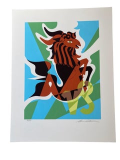 Capricorn 12/22 - 1/19 Vintage Cubist Zodiac Modern Art Orig Silkscreen S/N Rare