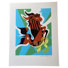 Capricorno 12/22 - 1/19 Vintage Cubist Zodiac Modern Art Orig Silkscreen S.N.S.A. Rare