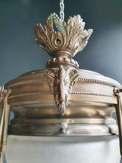 Capricorn Antique Art Nouveau Brass Bronze Chandelier Rarity Glass