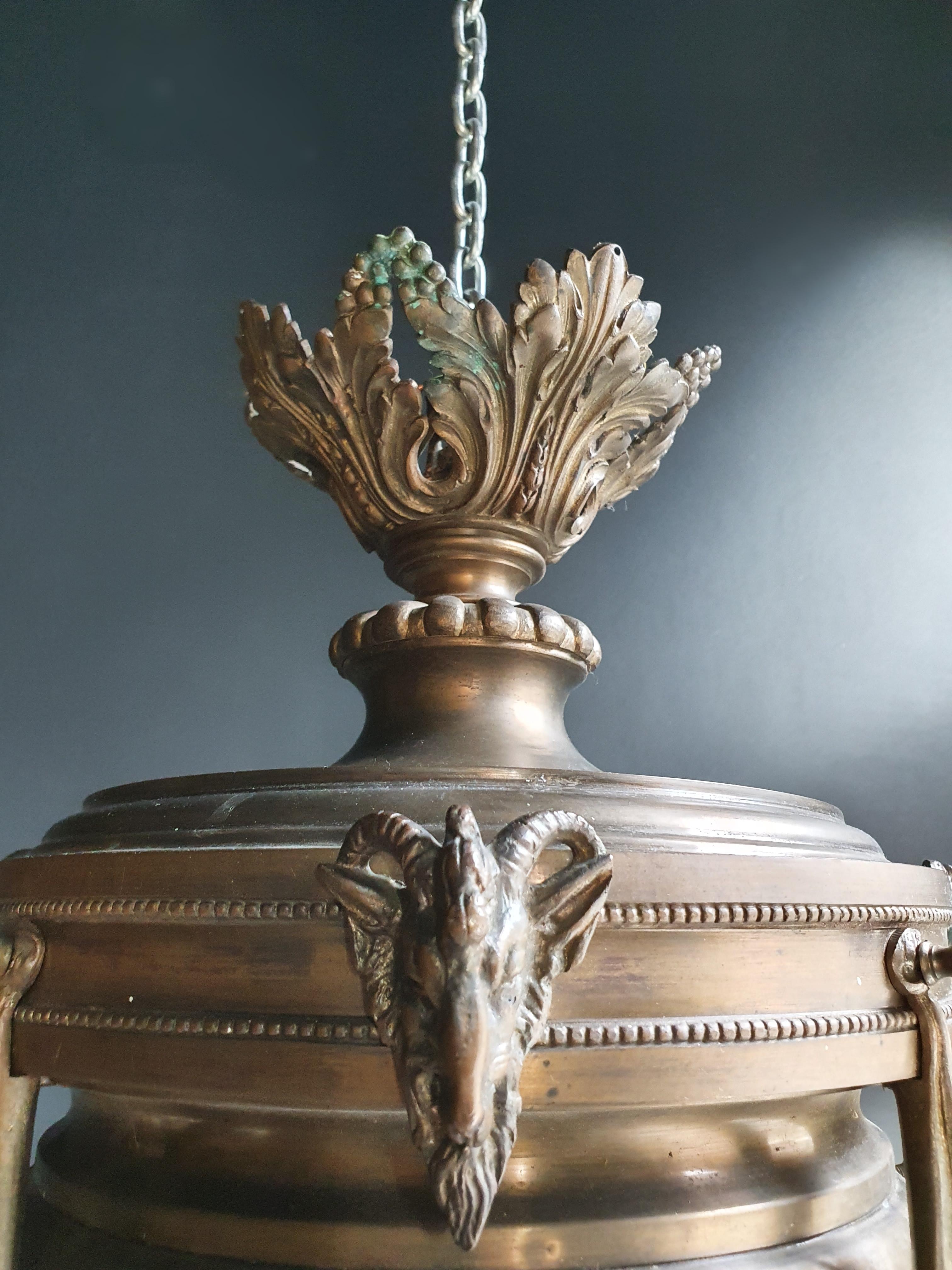 18th Century Capricorn Antique Art Nouveau Brass Bronze Chandelier Rarity Glass For Sale