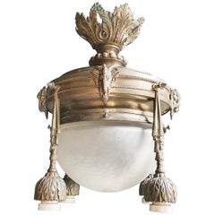Capricorn Antique Art Nouveau Brass Bronze Chandelier Rarity Glass