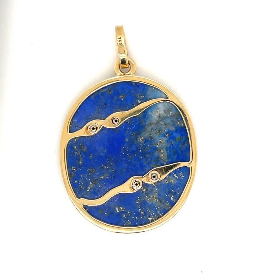 Pendentif Capricorne Zodiac Diamant Lapis Or Excellent état - En vente à New York, NY