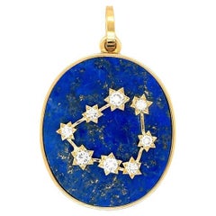 Vintage Capricorn Zodiac Diamond Lapis Gold Pendant