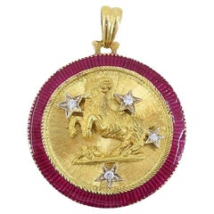 Pendentif vintage Capricorn en or 18 carats, émail et diamants